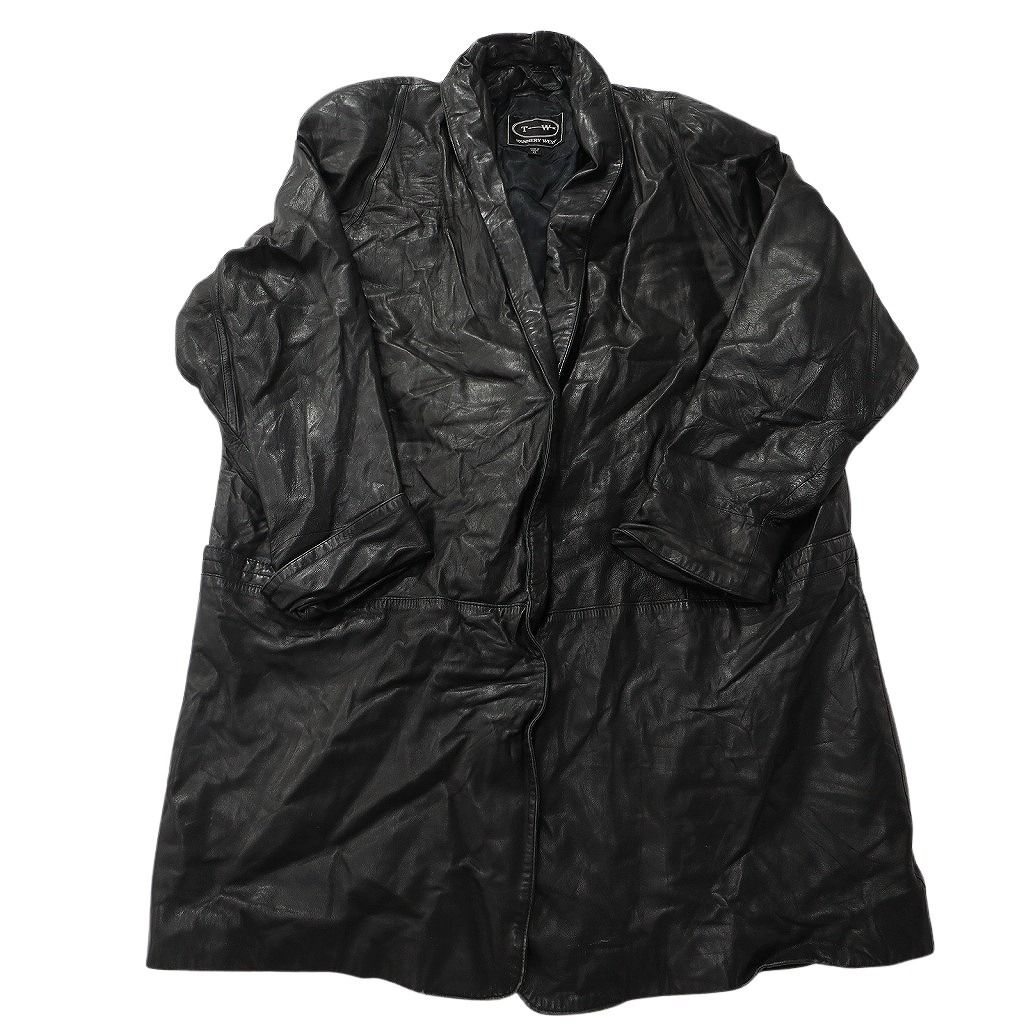 古着卸 レザー コート MIX 2枚セット レディース シングル ブラック ミドル丈 ガウン 古着 NC6189