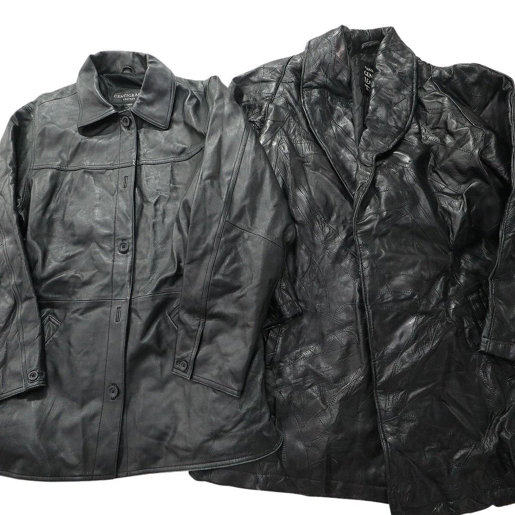 古着卸 レザー コート MIX 2枚セット レディース ステン パッチワーク ブラック シングル 古着 NC6185