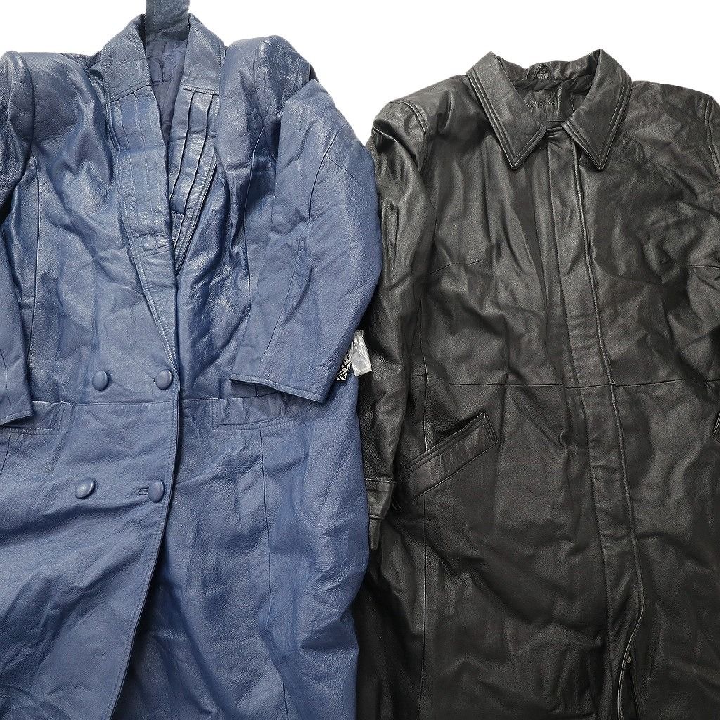 古着卸 レザー コート MIX セット レディース ダブル ロング丈 ブルー 比翼 ミドル丈 ブラック 古着 NC 6183