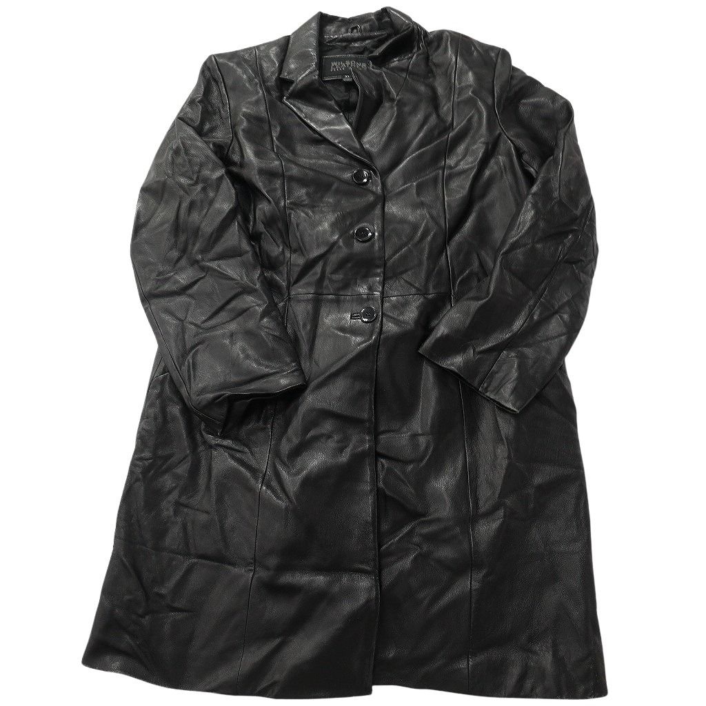 古着卸 レザー コート MIX 2枚セット レディース スタンド ブラック ロング丈 シングル 古着 NC6181