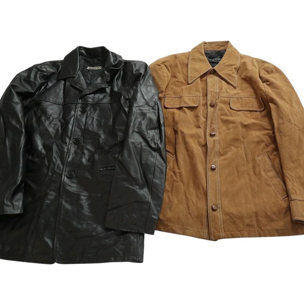 古着卸 まとめ売り レザー ジャケット MIX 2枚セット (メンズ ) スエード キャメル ブラック シングル ミドル丈  古着 NC6236