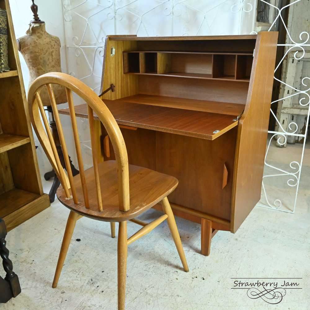 L 3705-305 英国ヴィンテージ ライティングビューロー デスク 勉強机 パソコン台 サイドキャビネット チーク 北欧 学習机 イギリス