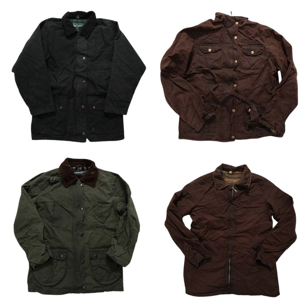 古着卸 オイルド ジャケット MIX 4枚セット レディース S 裏地チェック 襟コーデュロイ 比翼 ショート丈 古着 NC6287