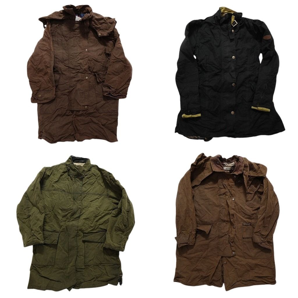 古着卸 オイルド ジャケット MIX 4枚セット レディース M スタンド 比翼 裏地チェック Aライン 古着 NC6286