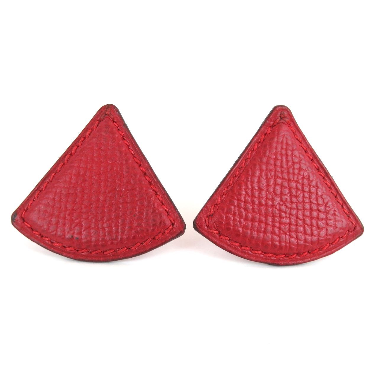 HERMES エルメス レザーイヤリング 三角 トライアングル 扇型 レッド 外 rk 9956