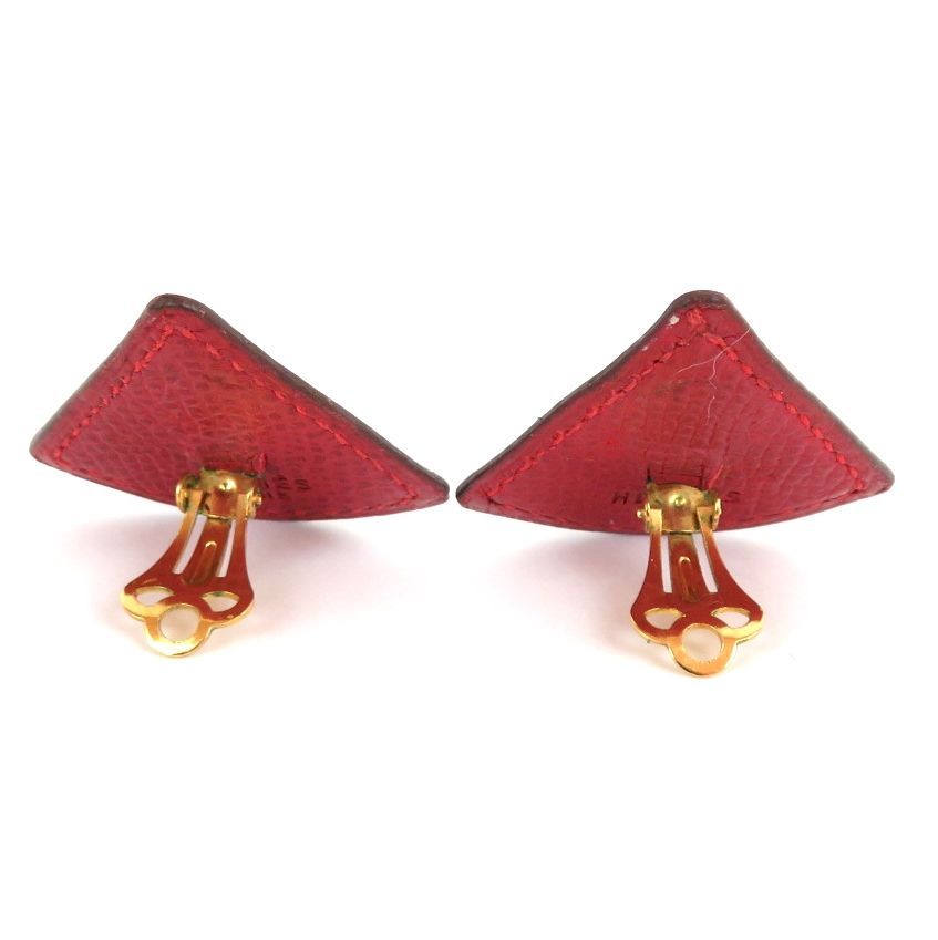 HERMES 割引 エルメス レザーイヤリング 三角 トライアングル 扇型