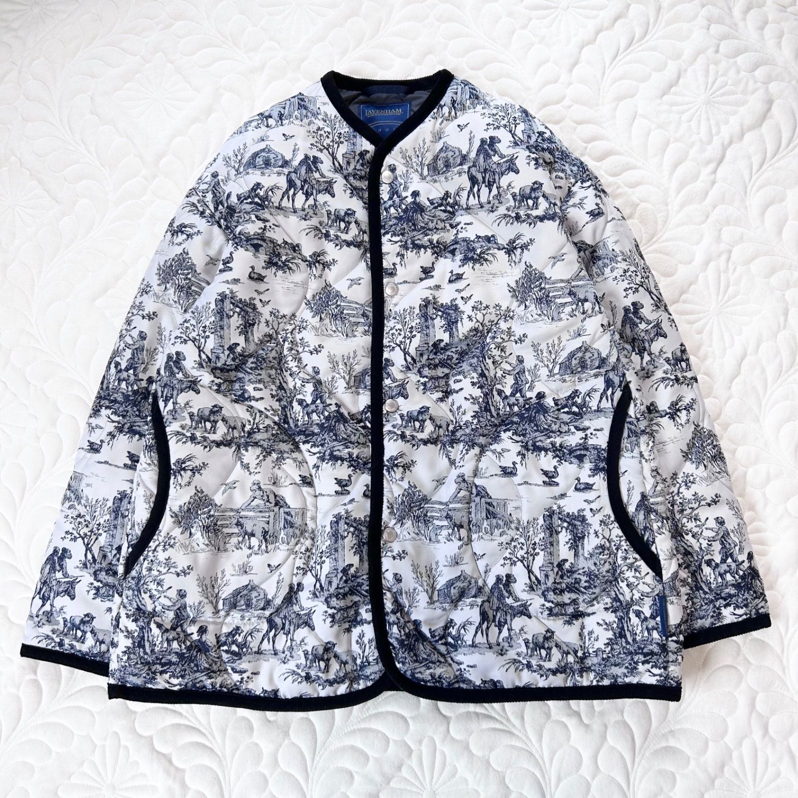 LAVENHAM ラベンハム ジャガード ショップ コート JACQUARD SHOP COAT ノー 総柄 23年製 ホワイト系 8