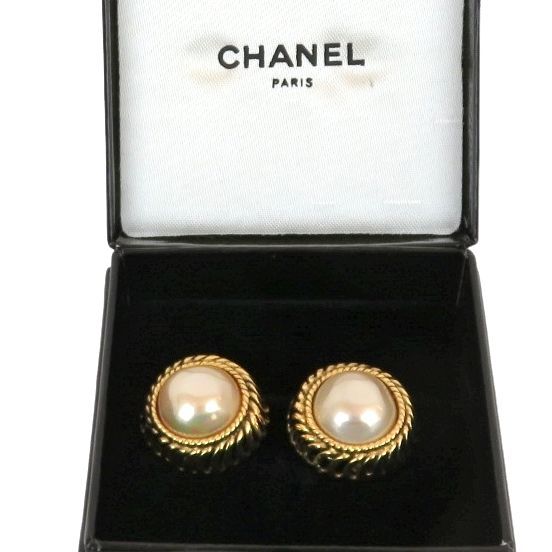 CHANEL シャネル フェイクパール ゴールド イヤリング ラウンド クリップ式 ヴィンテージ 外 rk9976