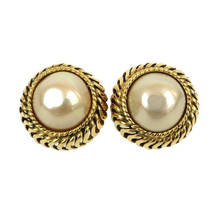 CHANEL シャネル フェイクパール ゴールド イヤリング ラウンド クリップ式 ヴィンテージ 外 rk 9976