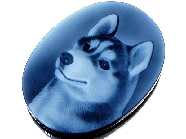 ジュエリー シベリアンハスキーの彫刻 絶品ブルーストーンカメオルース 40.0ｍｍ×30.0ｍｍ k 1021 v