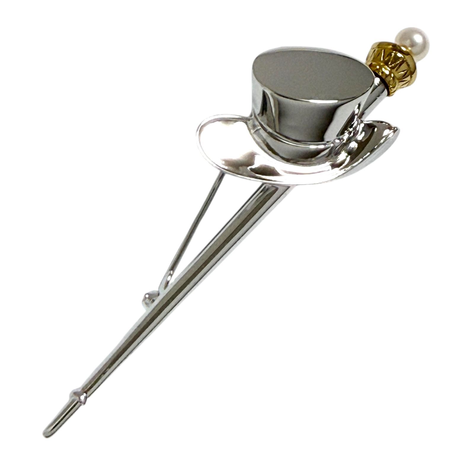 ミキモト レディース ブローチ シルバー K18 ゴールド パール 杖 帽子