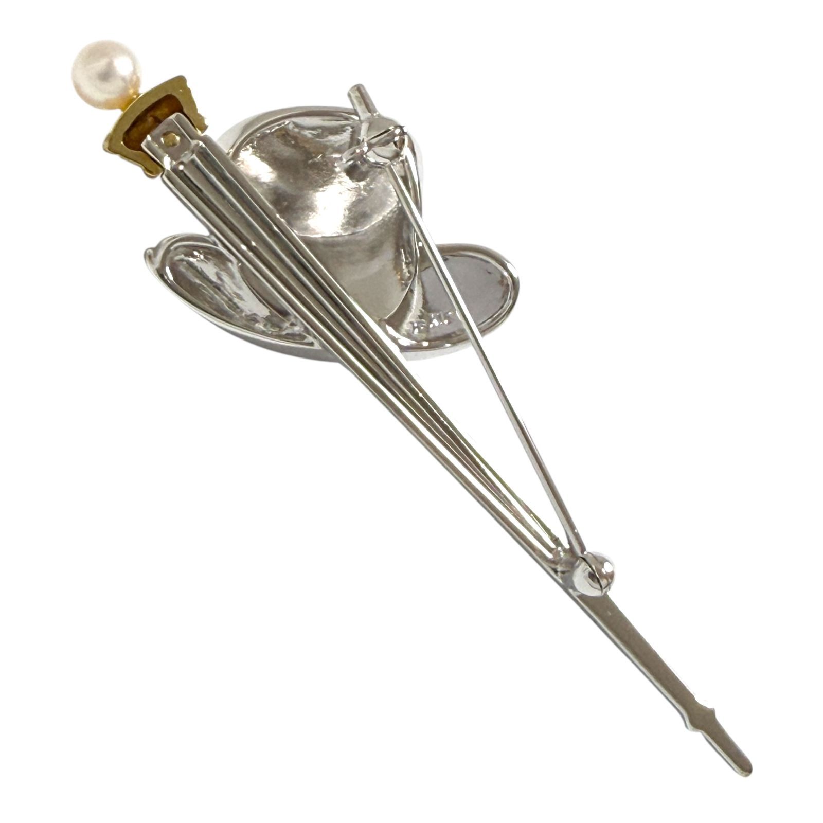 ミキモト レディース ブローチ シルバー K 18 ゴールド パール 杖 帽子