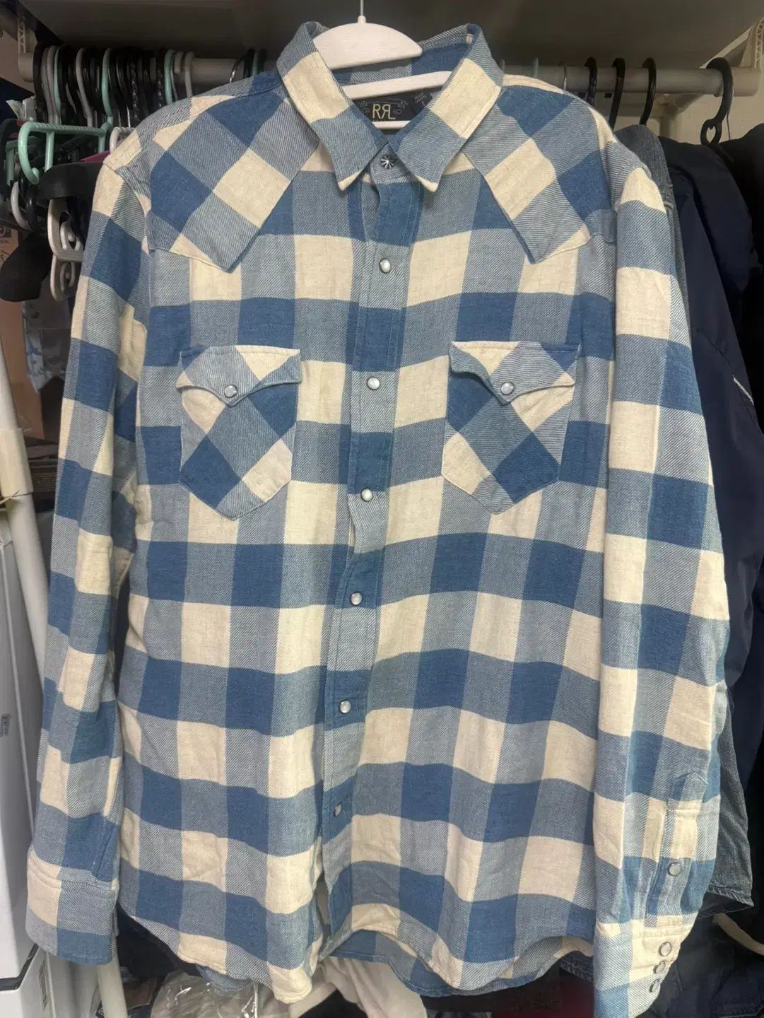 L RRA ダブルアールエル チェック ツイルシャツ Indigo クリーム