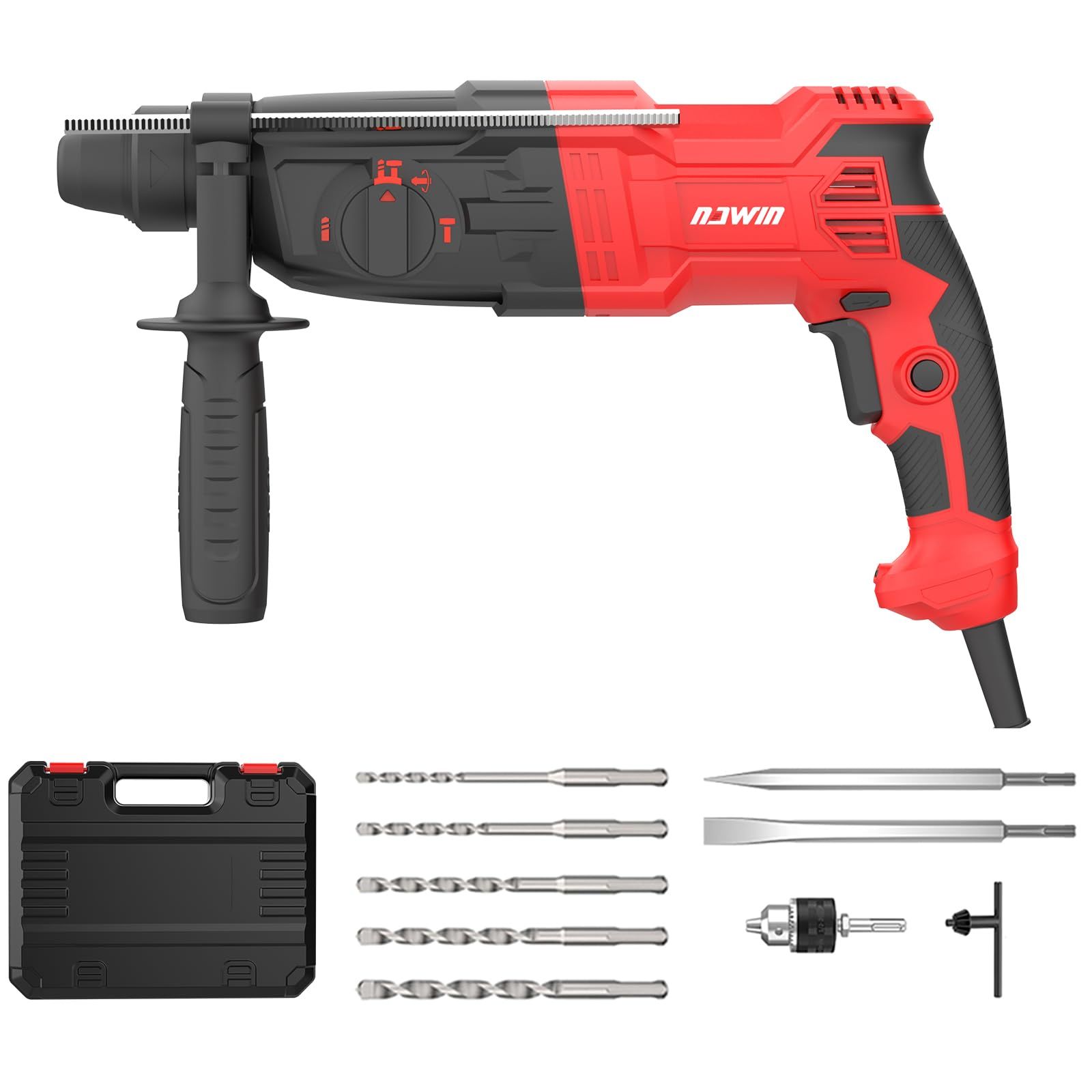 ナウィン 振動ドリル ハンマードリル コード式インパクトハンマー AC110V 800W 26mm AC100V SDSプラス 3モード 石材 壁 金属 木材の穴あけ ハツリ 斫り 取扱説明書 収納ケース豊富な コード式