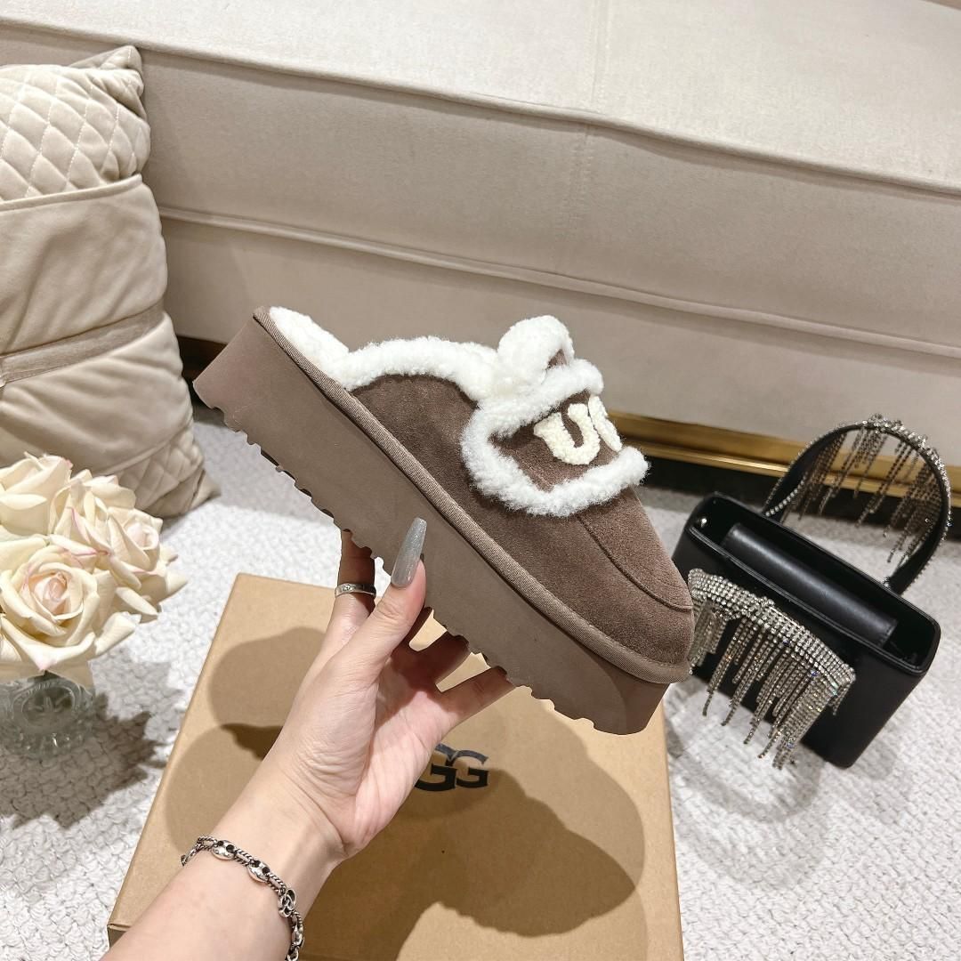 22cm-26cm】新品未使用 UGG 3cm厚底スリッパ ブラウン 厚底 サボ