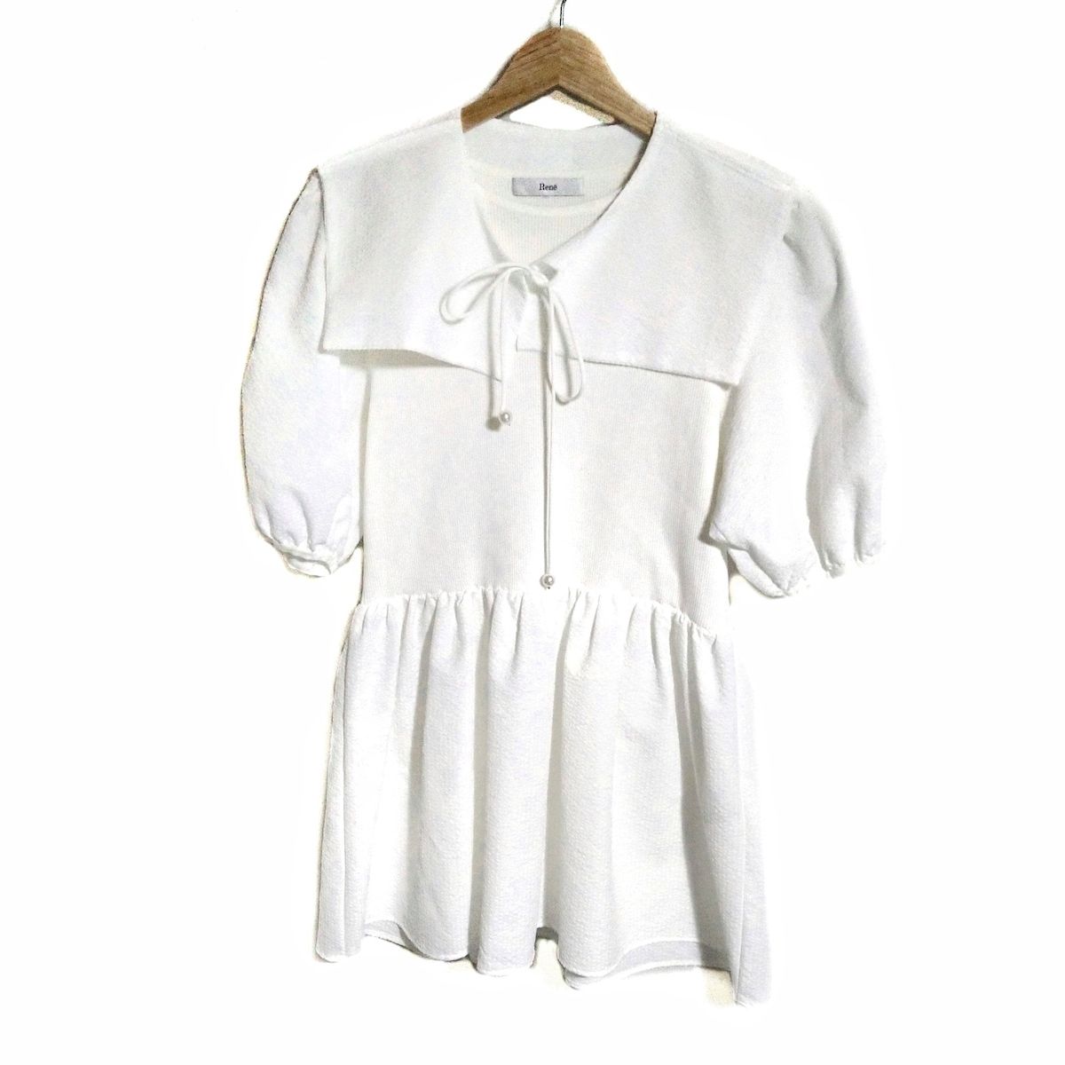 Rene ルネ ワンピース サイズ36 S レディース - 白 クルーネック 半袖 ミニ ニット