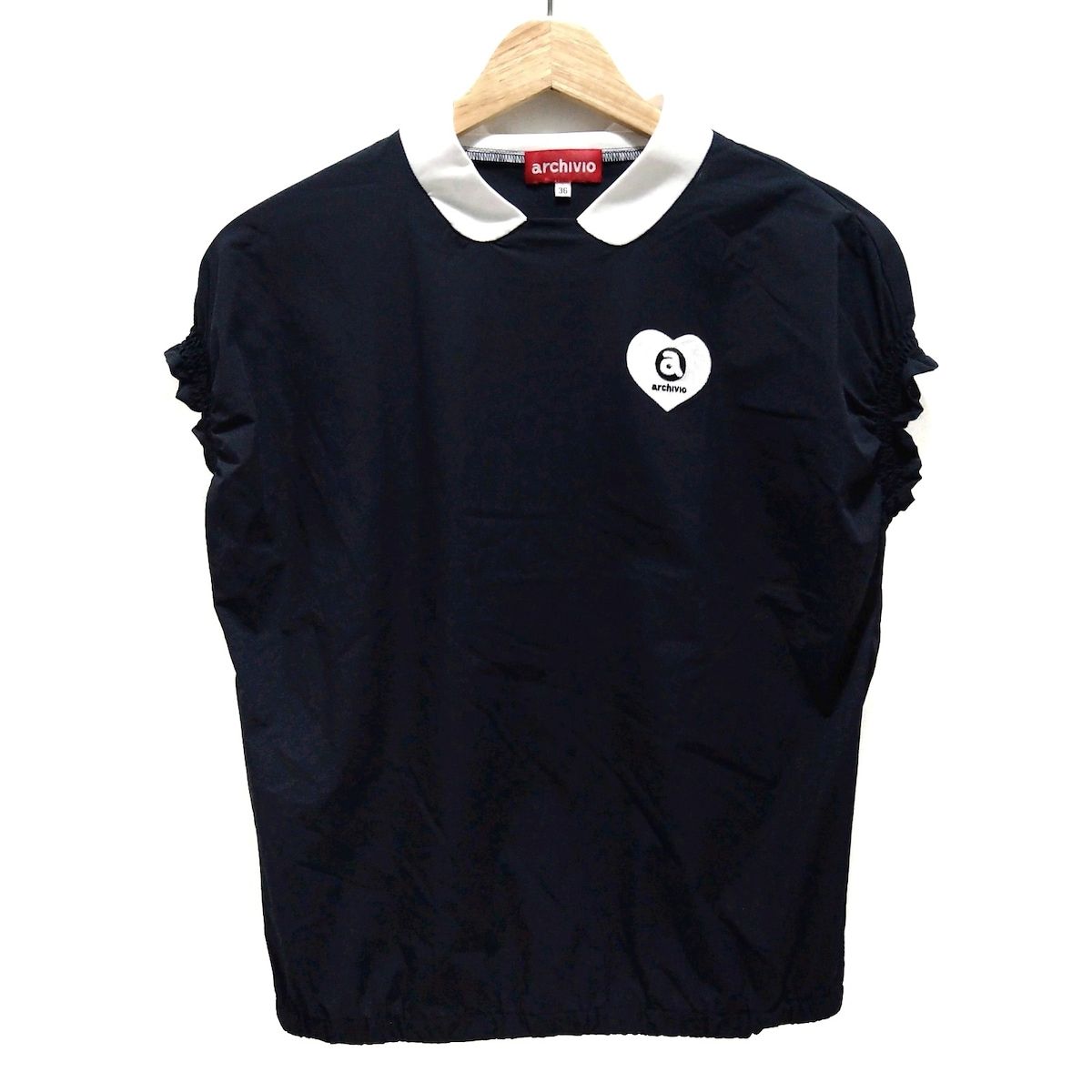 archivio アルチビオ 半袖カットソー サイズ36 S レディース - ダークネイビー×白×黒 ハート スパンコール