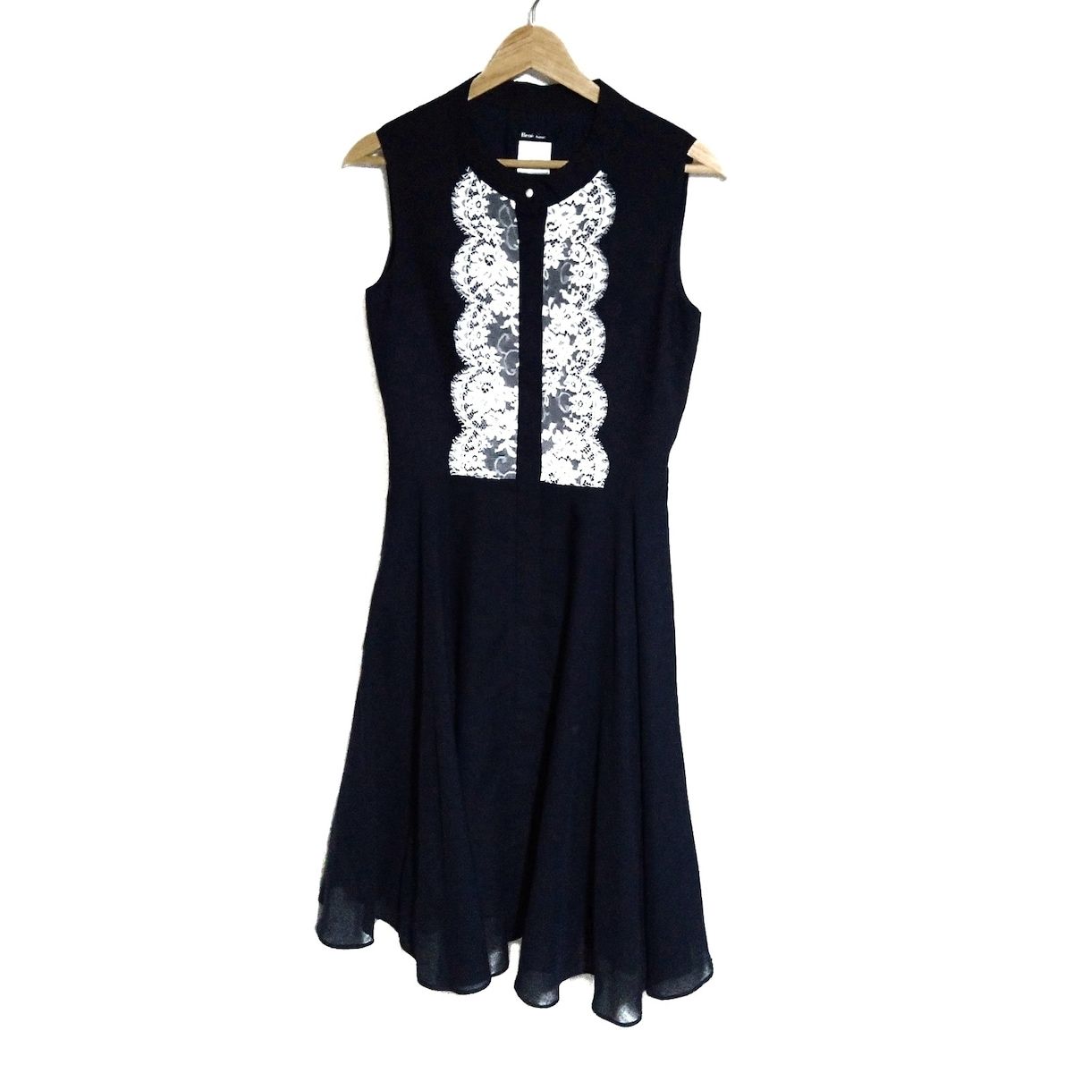 Rene ルネ ワンピース サイズ36 S レディース - ダークネイビー×白 ノースリーブ ロング シャツワンピ レース