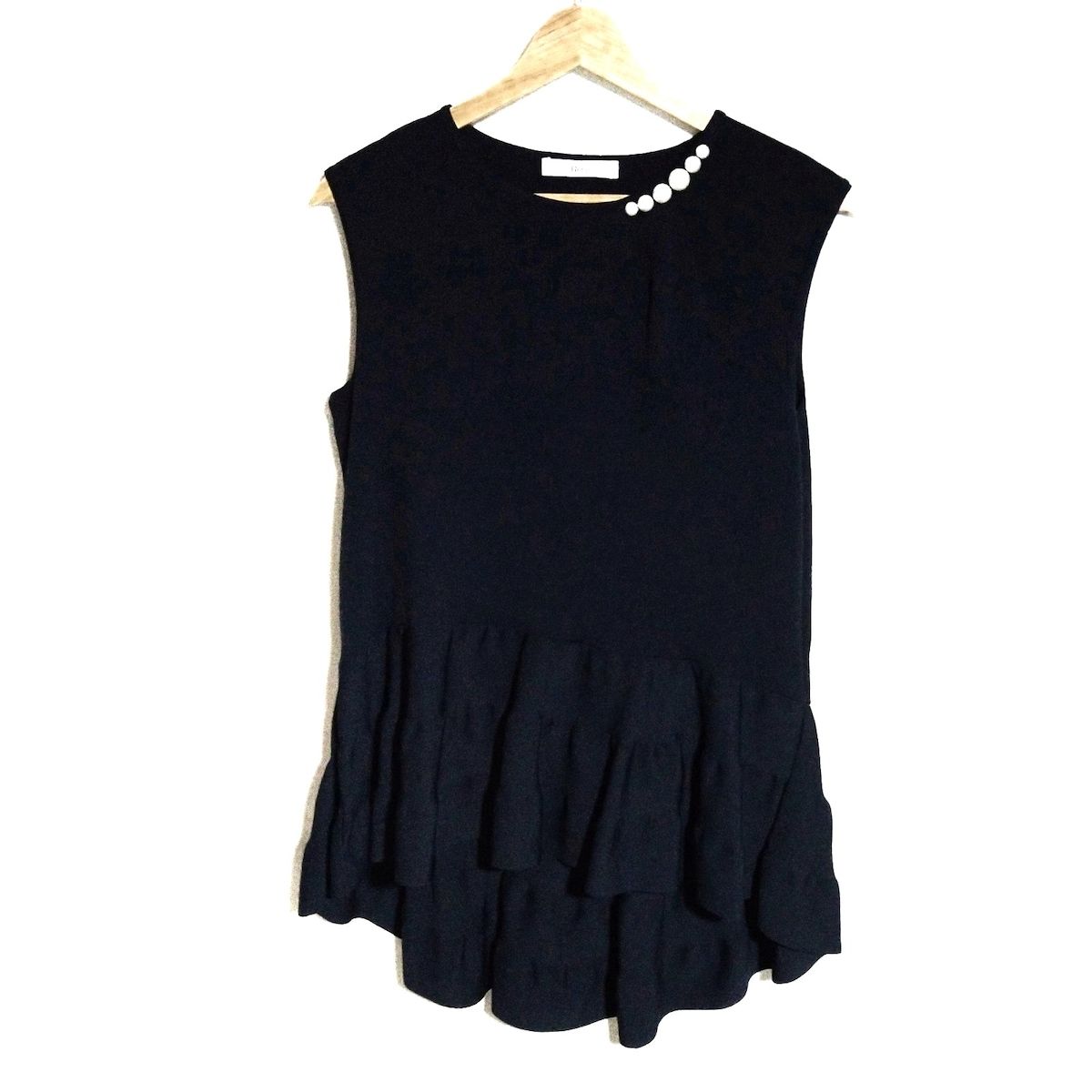 Rene ルネ チュニック サイズ36 S レディース - ダークネイビー×アイボリー クルーネック ノースリーブ ニット パール