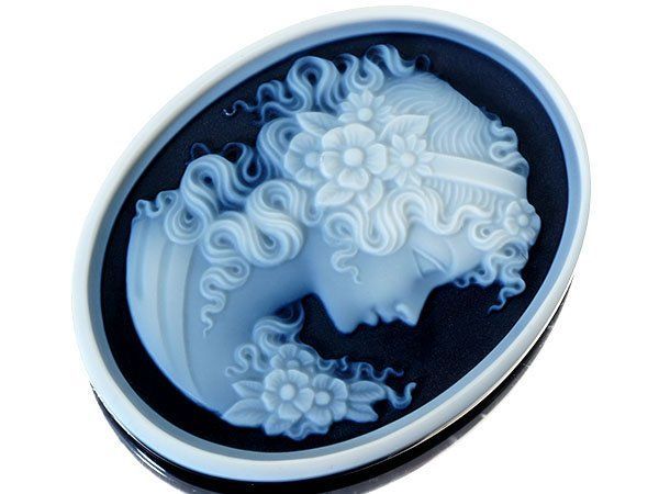 ジュエリー極】ハンスペーターミュラー作 貴婦人と花の彫刻 高級ブルー