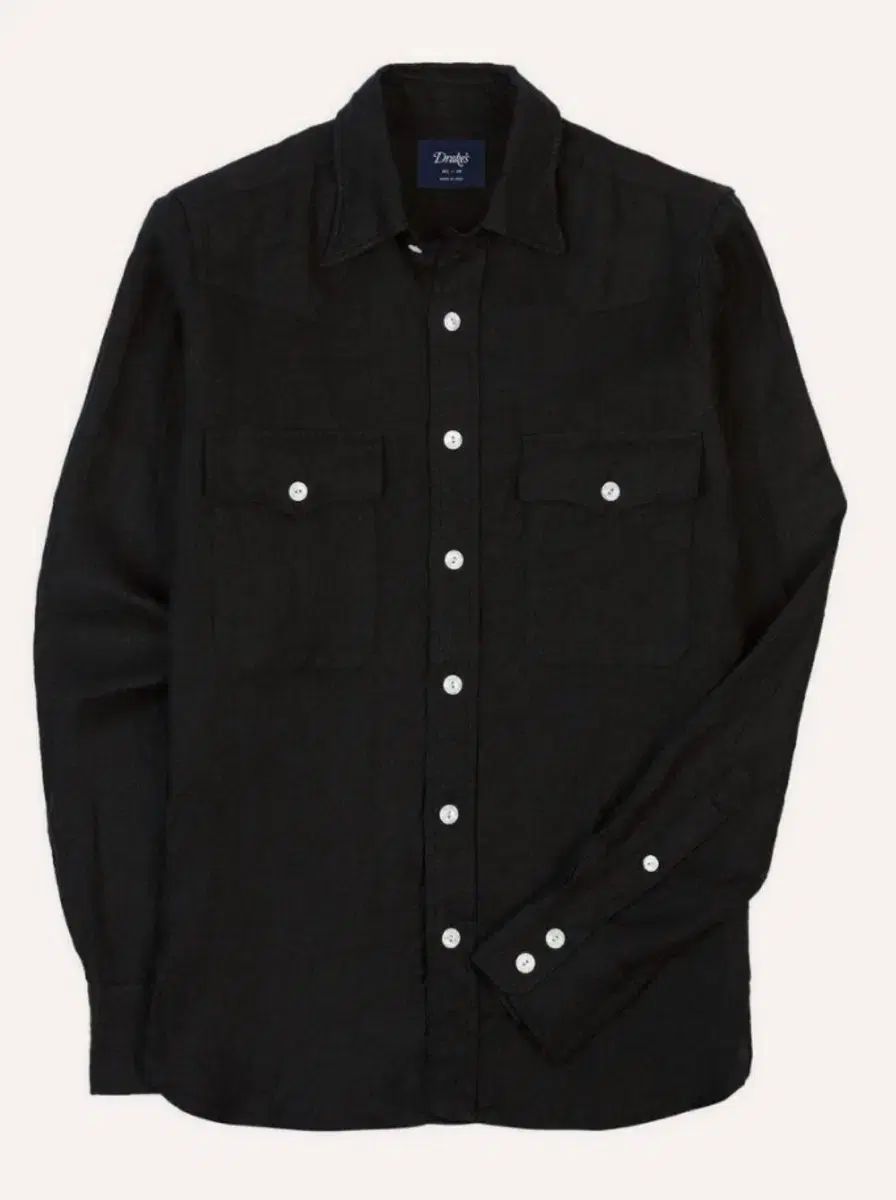 XL ドレイクス Black Linen Twill Western Shirt