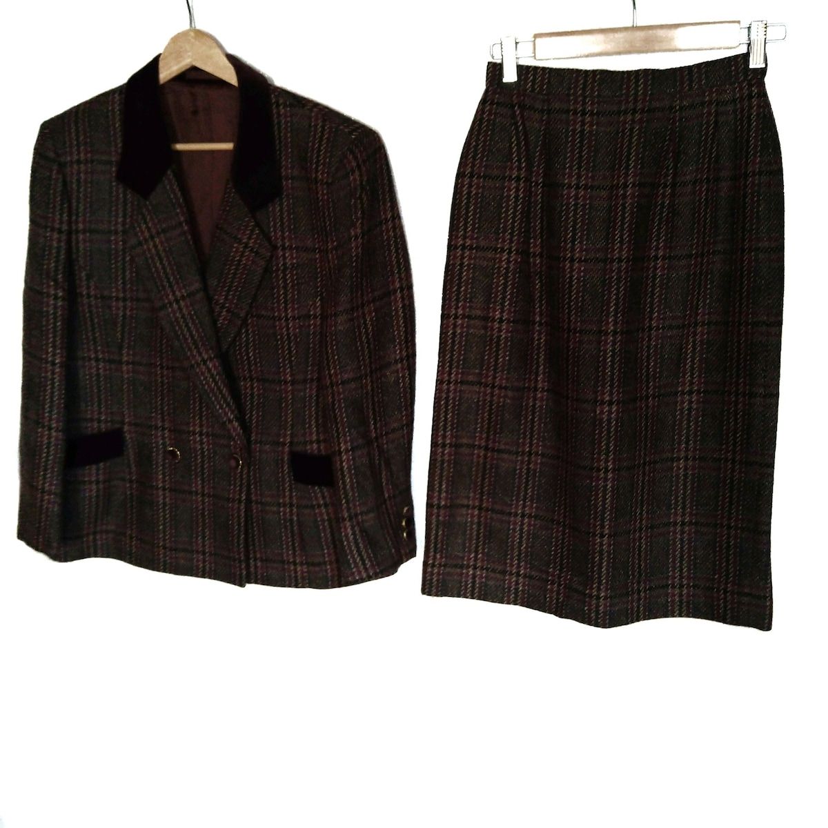 Burberry s バーバリーズ スカートスーツ レディース - カーキ×パープル×マルチ