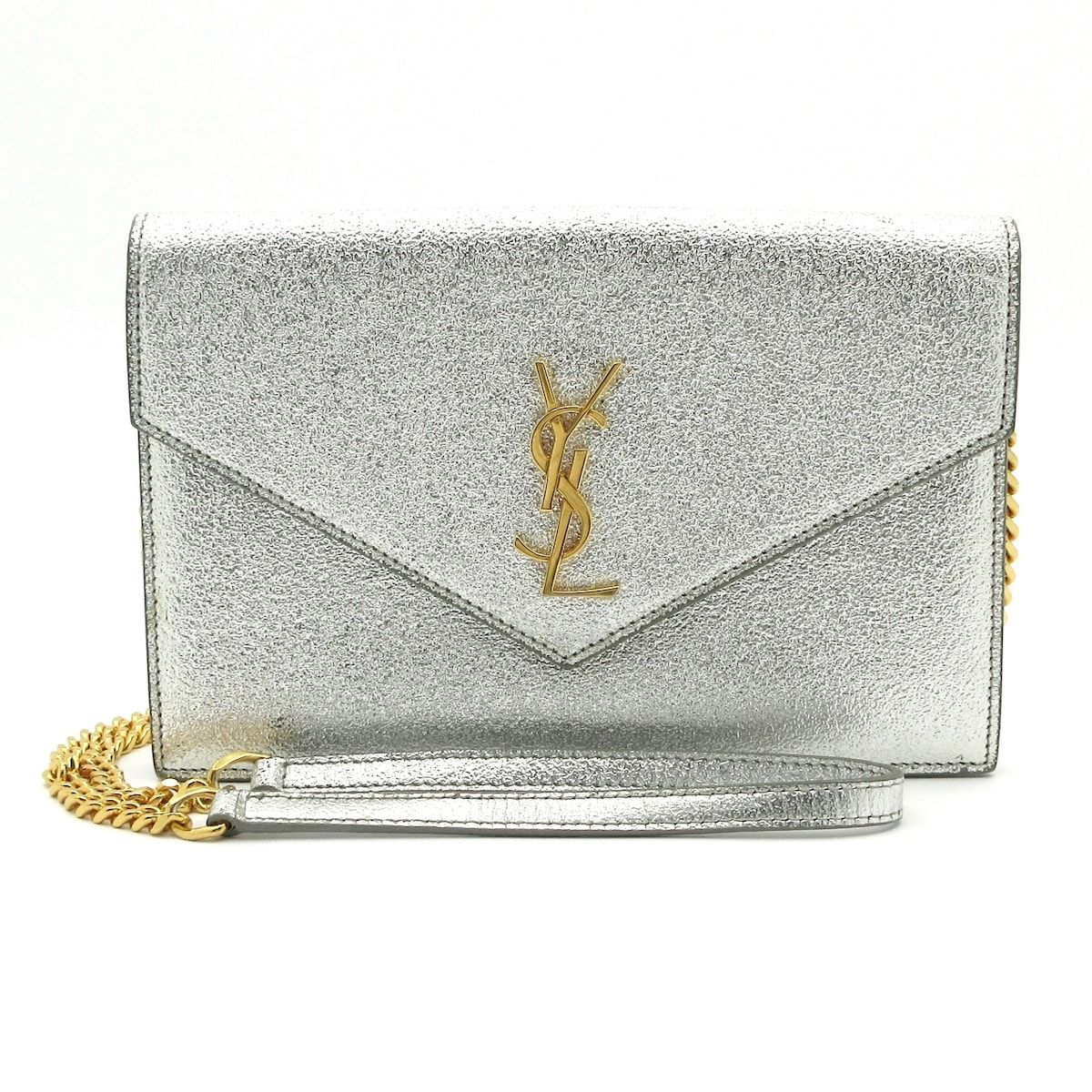 SAINT LAURENT PARIS サンローランパリ 財布 モノグラム サンローランエンベロープ 402031 シルバー チェーンウォレット レザー