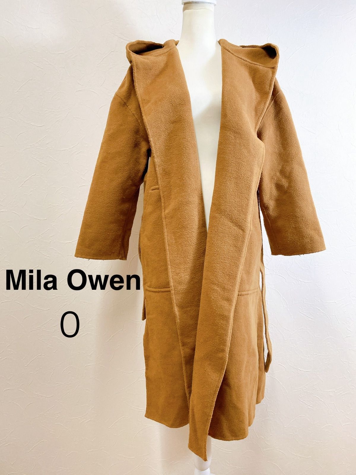 Mila Owen ベルト付接結フードガウンコート キャメル ロングコート 
