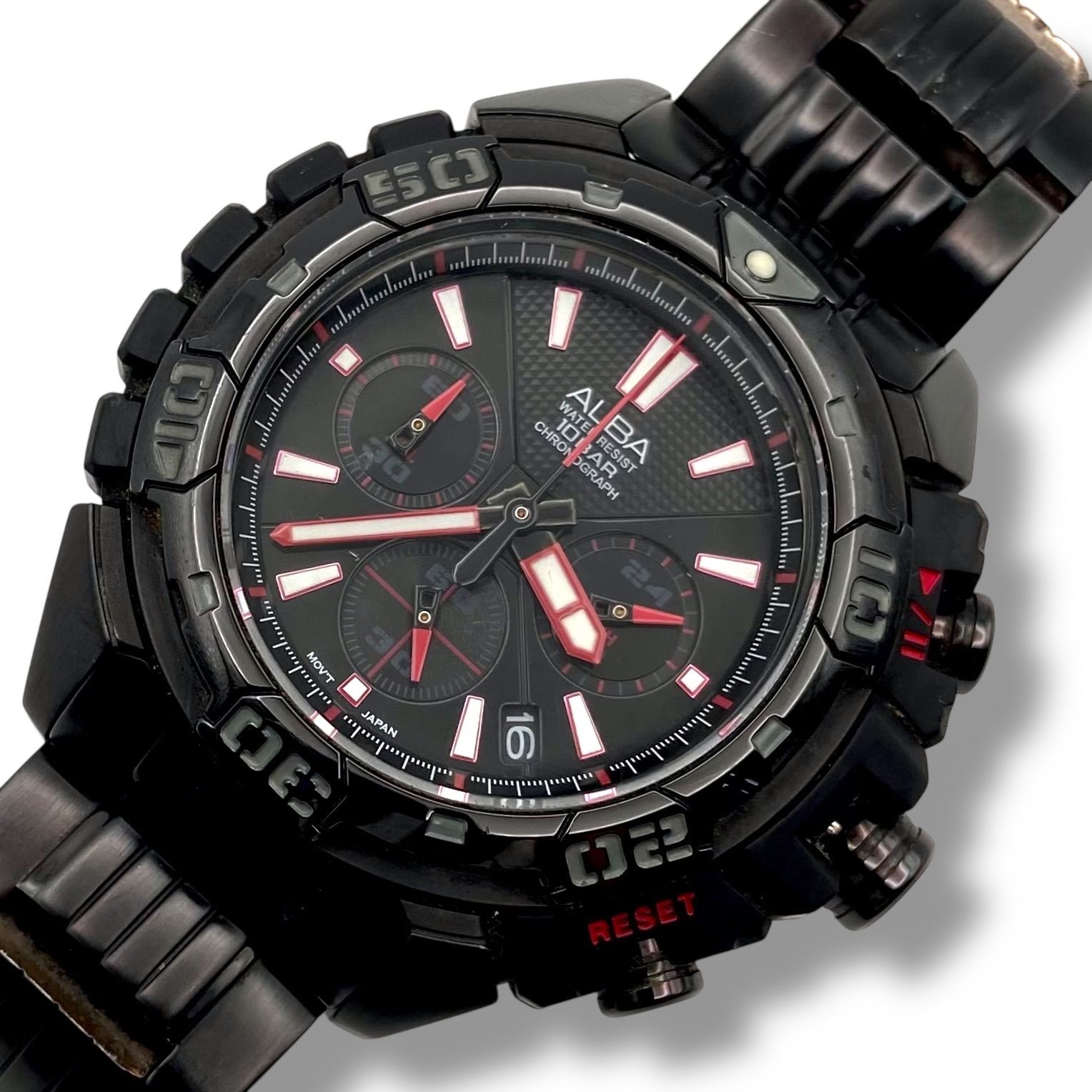 稼働 アルバ 腕時計 クロノグラフ ブラックダイアル ts1