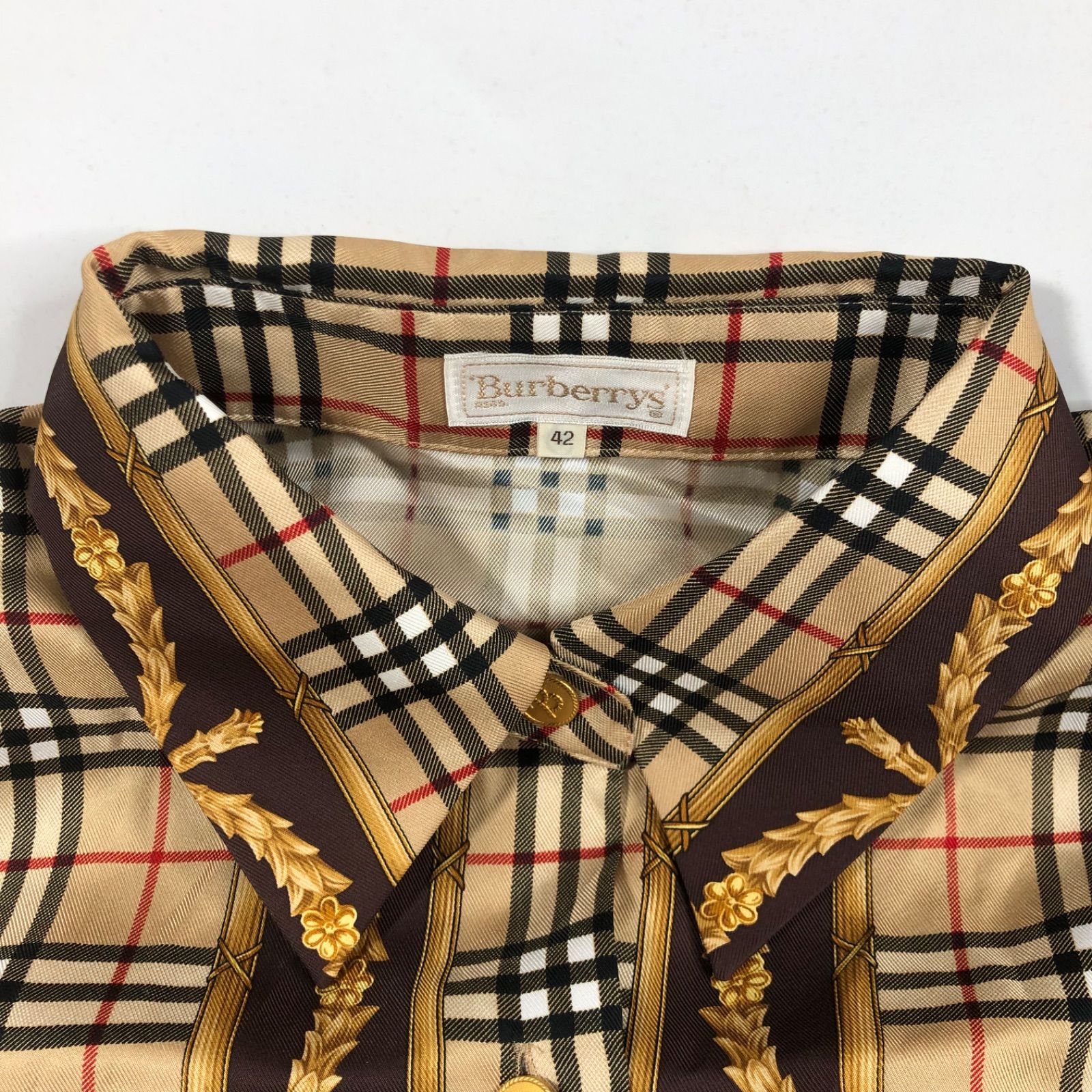 A1113-4-5 Burberry バーバリー ヴィンテージ レディース ノバチェック ブラウス ドレスシャツ シャツ size 42 FEA83-008