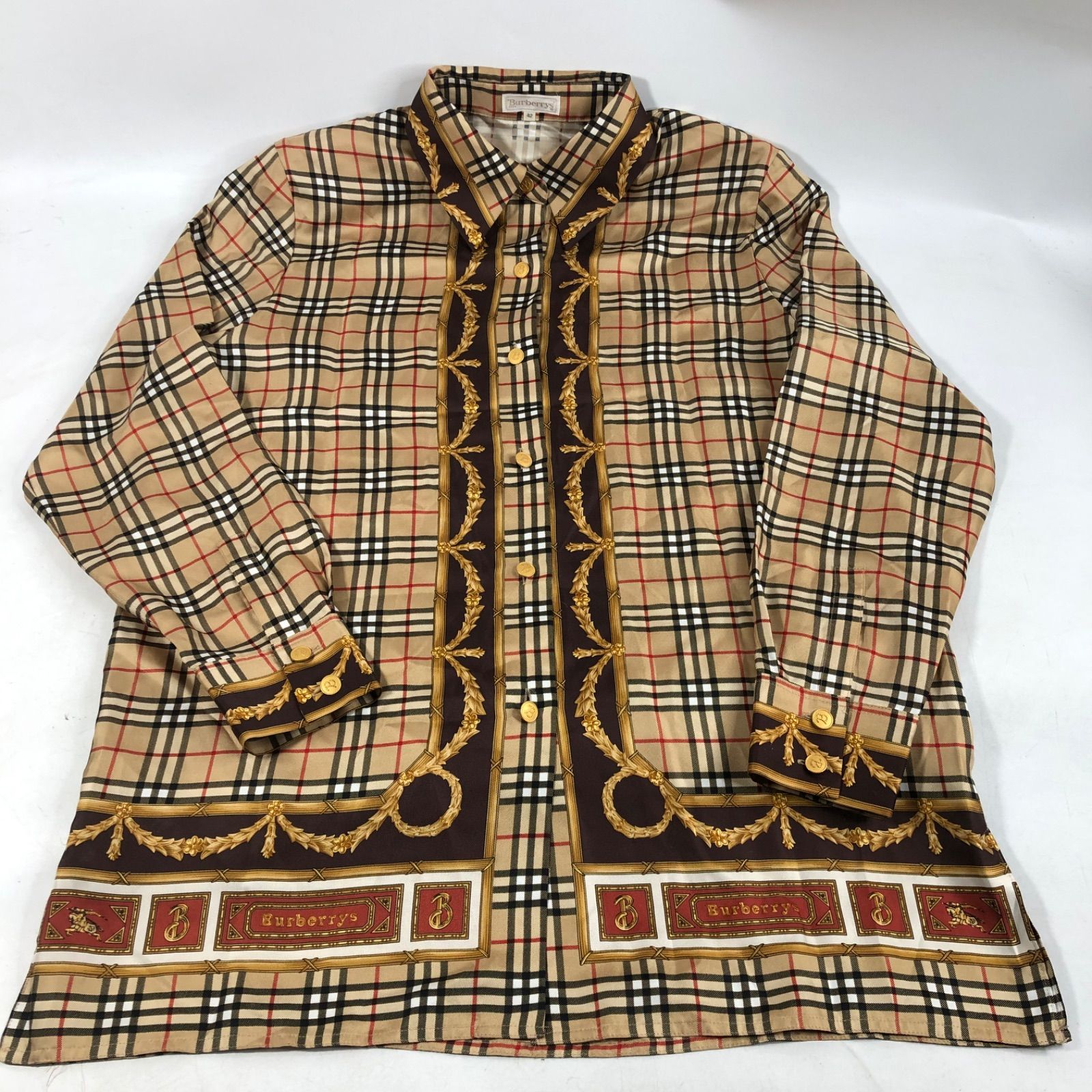 A1113-4-5 Burberry バーバリー ヴィンテージ レディース ノバチェック ブラウス ドレスシャツ シャツ size 42 FEA83-008