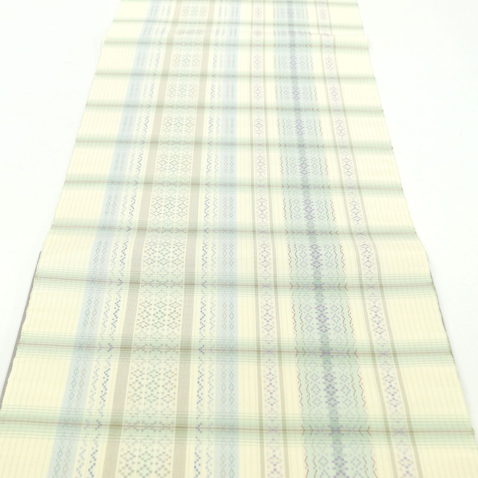 ona4604 琉球 知花花織 手織 九寸 名古屋帯 生成り色 お仕立て付き 2