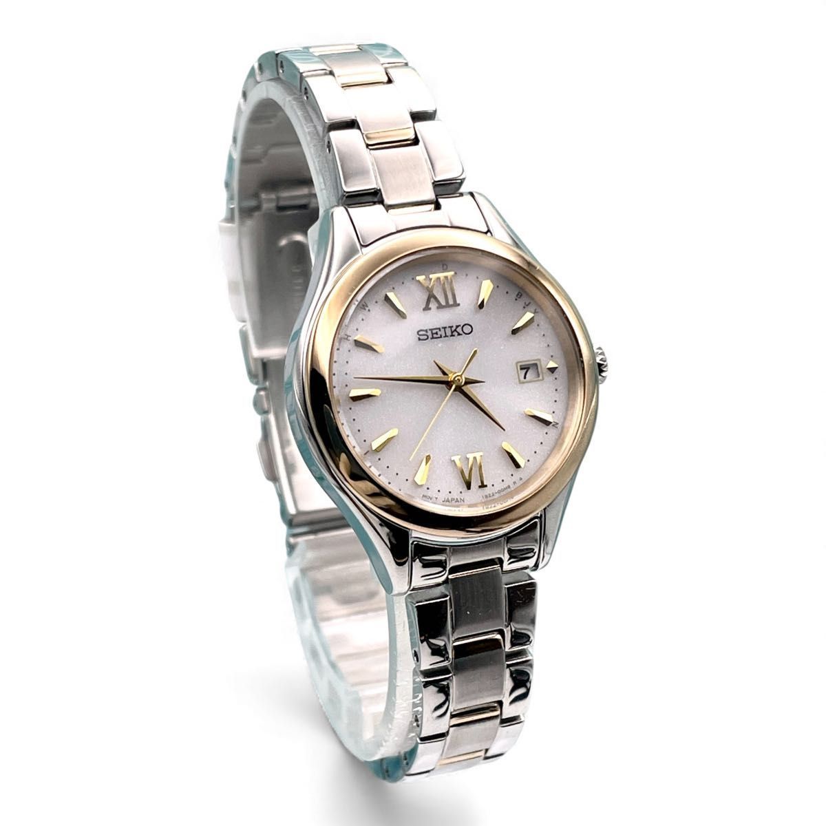 稼働 SEIKO セイコー 1B22-0CW0 ソーラー 電波時計 レディース コンビ 上品モデル 5393-41-18