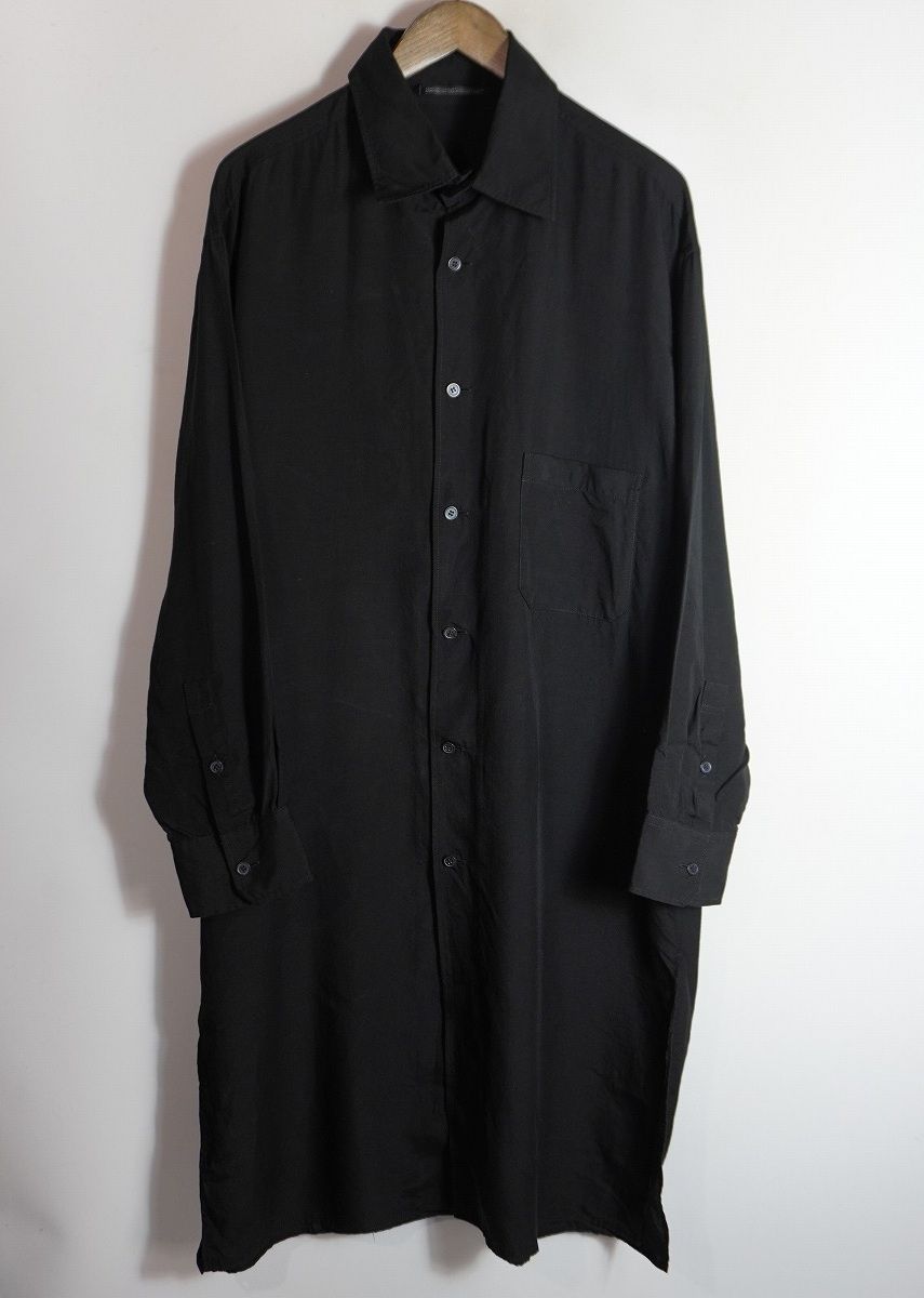 Yohji Yamamoto Collections ヨウジヤマモト 長袖 レーヨン ロング ドレープ シャツ スリット FE-B62-202 サイズ2 ブラック黒 811P