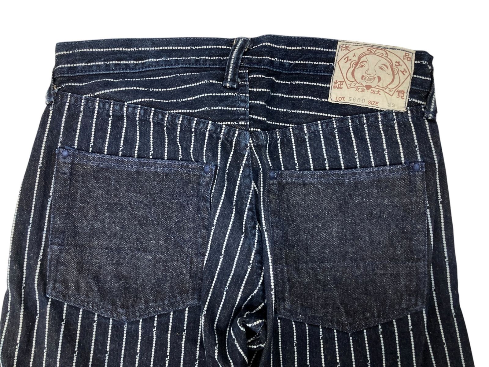 品質保証！ EVISU エヴィス デニムパンツ ストレート チェーンステッチ ボタンフライ ストライプ 32 インディゴ メンズ 028 環境