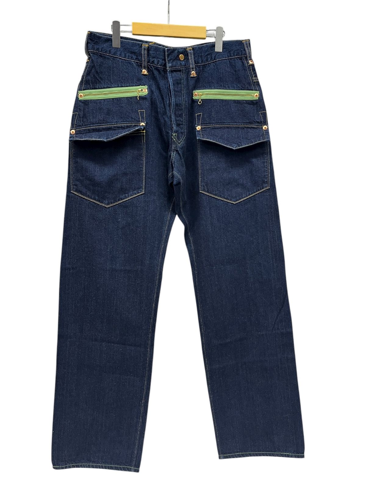 EVISU エヴィス 9055 PHILIP GOSS フィリップ ゴス デニムパンツ ワイド チェーンステッチ ボタンフライ 36 インディゴ メンズ 028