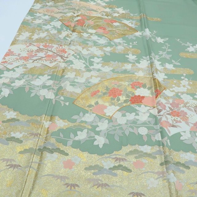 百華❀Y3967◇正絹 金駒刺繍 手縫い仕立て 松竹梅 桜 橘 訪問着 着物