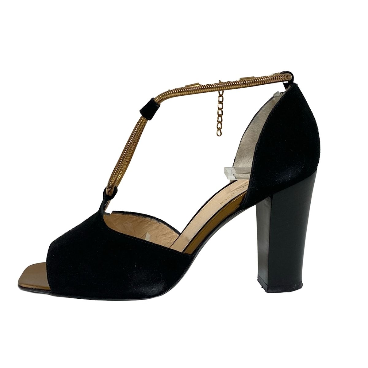 sergio rossi セルジオロッシ パンプス 35 1 2 レディース - 黒×ゴールド オープントゥ