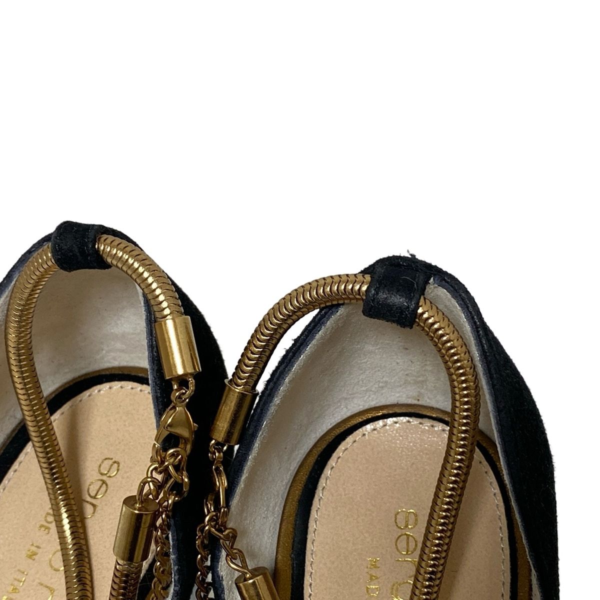  sergio rossi セルジオロッシ パンプス 35 1 2 レディース - 黒×ゴールド オープントゥ ハイヒール パンプス パンプス