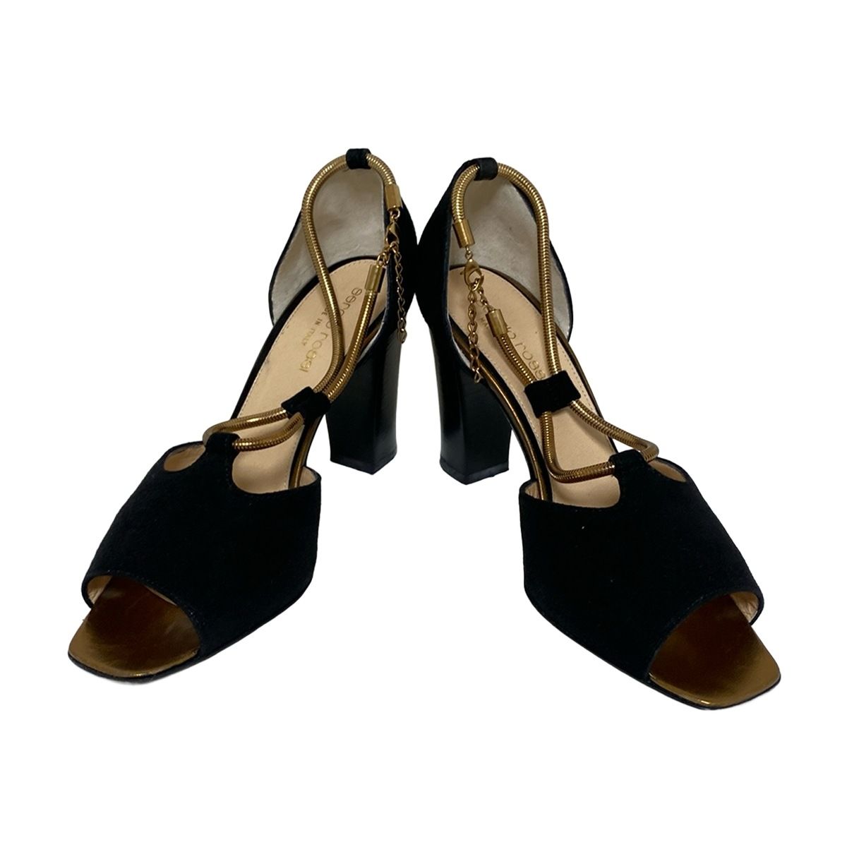 sergio rossi セルジオロッシ パンプス 35 1 2 レディース - 黒×ゴールド オープントゥ