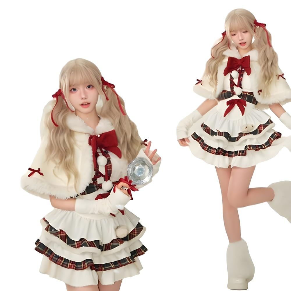 スフォン サンタワンピース コスプレ レディース 大きいサイズ サンタクロース ロリータ 洋服 衣装 仮装 パーティー プレゼント christmas 雰囲気 お呼ばれ イベント 大人 ホワイト XL