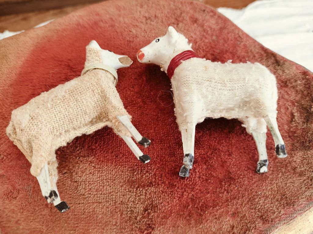 フランス アンティーク かわいい 小さい 羊 アウトレット ひつじ2点
