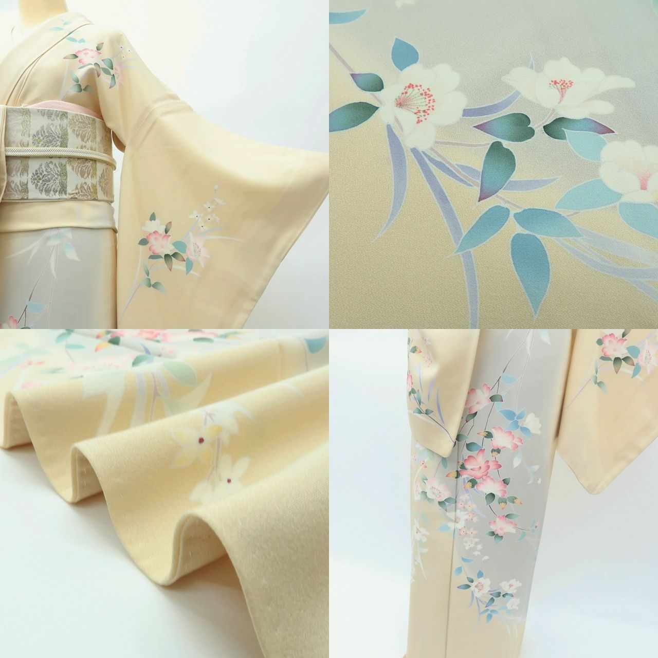 ｍ2089＊美品 正絹 作家物落款 手描き友禅 手縫い仕立て 訪問着 百華❀Y3969◇美品 正絹 作家物落款 手描き友禅 手縫い仕立て 訪問着