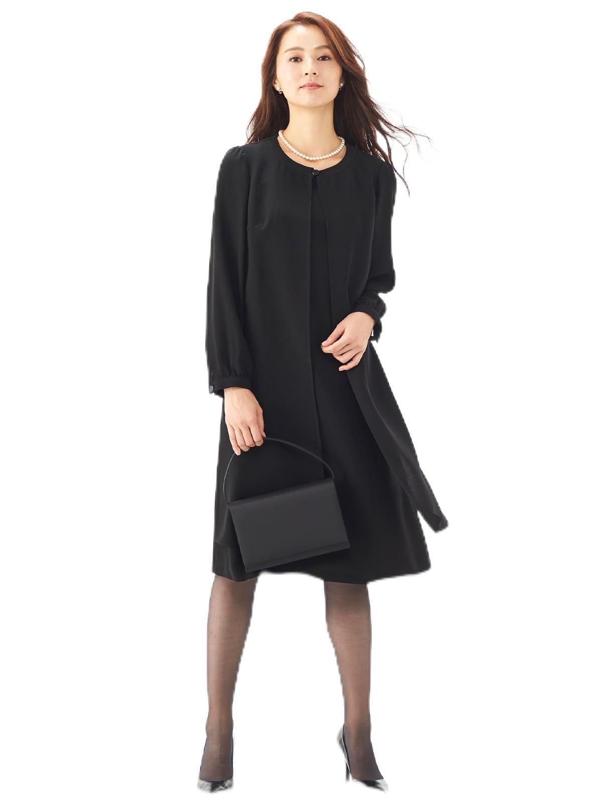 レジーナポルテ 喪服 礼服 ブラックフォーマル レディース ワンピース 洗える ゆったり 大きいサイズ 前開き 重ね着風 net-021 11号