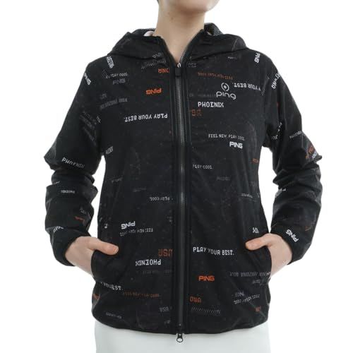 ピン アパレル レディース 長袖 フルジップブルゾン EARTHプリント ゴルフ アウター 622-4120102 010_ブラック S