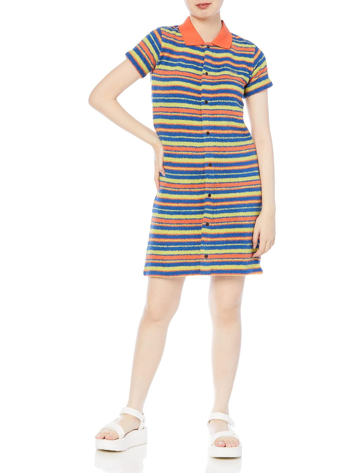 エックスガール カジュアルドレス STRIPED TERRY CLOTH S S DRESS レディース オレンジ M