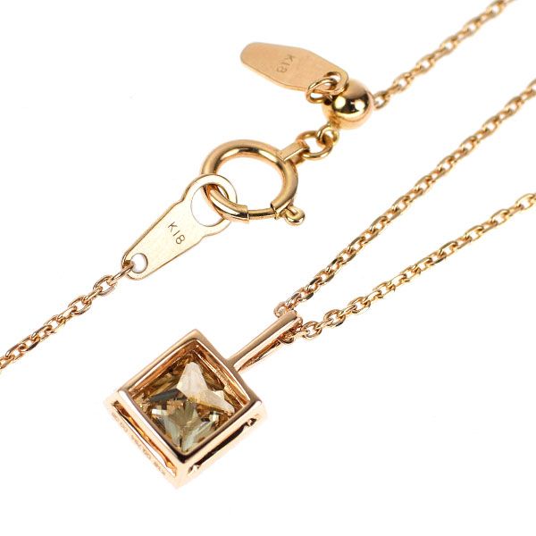 K 18 PG プリンセスカット ダイヤモンド ペンダントネックレス 0.794 ct D 0.08