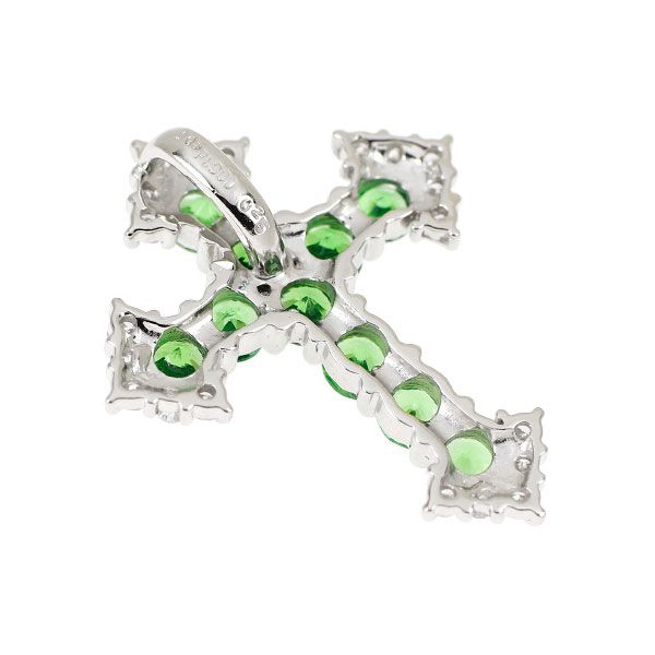 Pt 900 グリーンガーネット ダイヤモンド ペンダントトップ 1.05 ct D 0.25 クロス