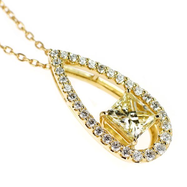 K 18 YG プリンセスカット ダイヤモンド ペンダントネックレス 1.192 ct LY VS 1 D 0.43
