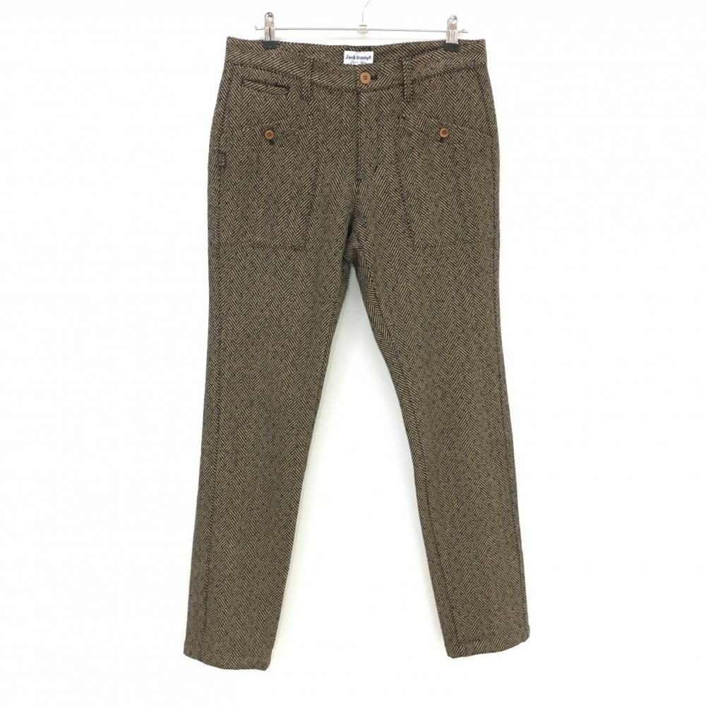 超 ジャックバニー ニットパンツ ブラウン×黒 ヘリンボーン ウール混 裏地付 メンズ 5 L ゴルフウェア Jack Bunny
